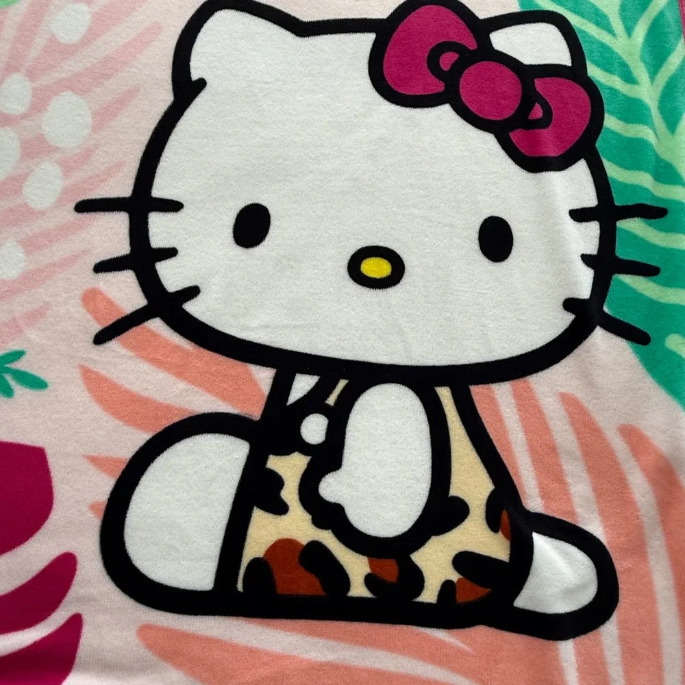 Hello‎ Kitty Sanrio Tropical Leopard Print Plush Throw Blanket Pink 62 x 45
